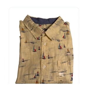 Tricots by Rafael XXL LINEN COTTON BUTTON UP SHORT SLEEVES YELLOW SAIL BOATS NWT